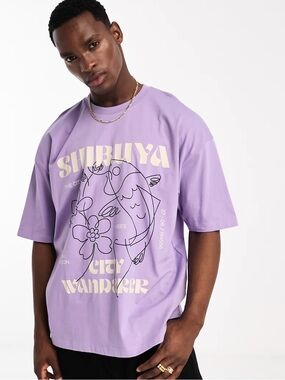 ASOS Lavender Graphic Short Sleeve Tee - White Print